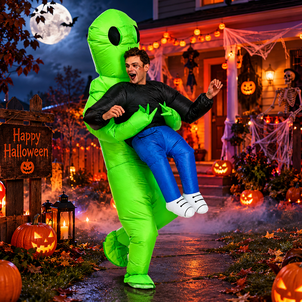 Alien Pick Me Up Inflatable Halloween Costume,Adults 4.9-6.3 ft,Teens-3.6-4.5ft